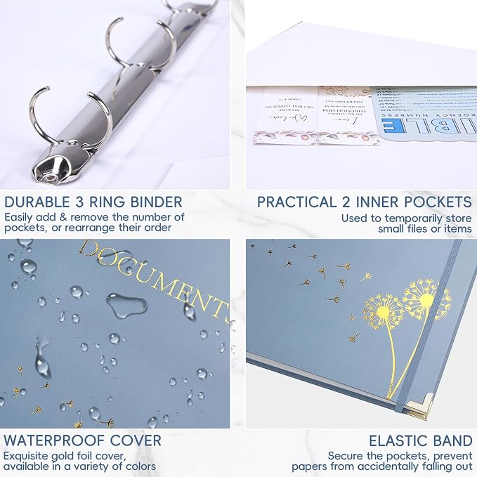 XKDOUS Important Document Organizer Emergency Binder Life Organizer Folio Folders with 9 Pockets Expanding File Storage Holder for Papers, Letters, Cards, Bills, Passports, Photos