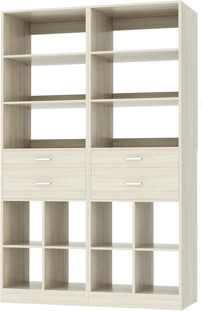 44" Storage Unit with Drawers and Shelves, Greige Oak