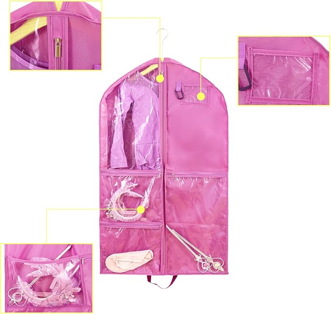 Waterproof Hanging Garment Bag,40 inch Garment Bags for Hanging Clothes,Garment Bags for Travel Storage,Dance Clothes Bag,Kids Garment Bag for Dance Costumes,Sports,Theatre,Beauty Pageants (Pink)