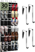PAULONE Over the Door Organizer with 30 Large Pockets, 3 Sizes of Closet Hangers, Holds up to 69 lbs, Hanging Organizer with Clear Window for Children's Toys, Shoes, Diapers (Black)