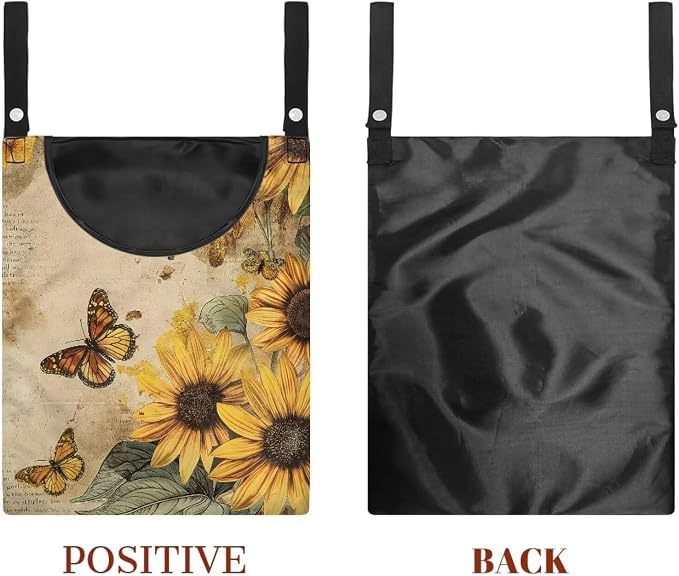 Butterfly Sunflower Clothespin Bag Fashion Hanging Storage Organizer Clothes Pin Bag Waterproof Laundry Clothespin Bag Clothespin Holder for Clothesline Outdoor