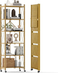 DEANIC 6-Shelf Folding Bookcase with Wheels, Heavy Duty Storage Shelves, Freestanding Metal Wire Shelving Unit for Living Room, Office, Kitchen, Basement, Pantry (Gold)