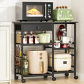 Microwave Cart, Microwave Stand with Wheels & Adjustable Shelf | Coffee Bar Table Station, 6-Tier Rolling Storage Cart Organizer Shelf for Living Room, Kitchen Island, Office, Black