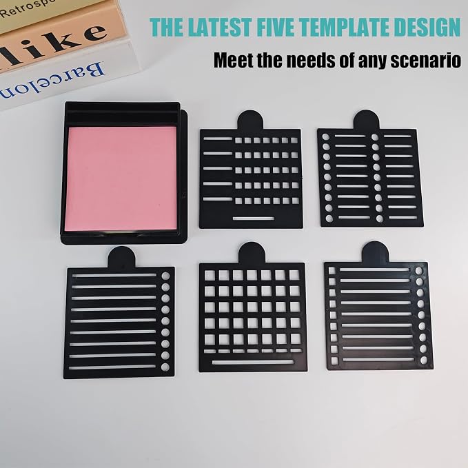 2025 New Sticky Note Stencil, Sticky Note Holder with Five Templates, Suitable for 3x3 Inch Sticky Notes, Perfect for to-Do Lists, Home, Office, Reusable Sticky Notes Dispenser (Yellow 5 Templates)