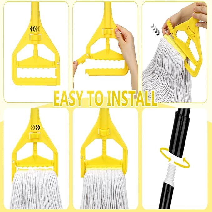 VOUBIEN Commercial Mop Handle Heavy Duty,60" Industrial Mop Stick,Wet Mops Head Replacement Holder for Professional/Industrial Floor Cleaning, 2 Pack,Yellow