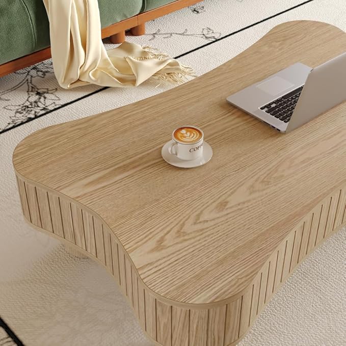 Lift Top Coffee Table with Hidden Storage Fluted Panel Silent Hydraulic Lift Curved Corners (Natural)