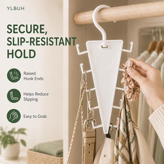 V Shaped Double-Sided Closet Organizer Hanger, 360° Rotating Multi-Layer Vertical Clothes Storage Rack with 12 Hooks, Space Saving Organizer for Hats, Scarves, Belts, Bags and Ties (10PC)