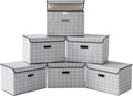 STOREONE Fabric Storage Cube Bins Foldable Organizer Container Collapsible Basket with Lids and Metal Handles, for Home, Bedroom, Closet 6 Pcs (Grey grid)