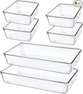 6 PCS Large Size Clear Plastic Drawer Organizer Tray, 12'' Acrylic Vanity Bathroom Drawer Organizers Trays, Desk Drawer Organizer Bins for Cosmetic, Makeup, Kitchen, Office Drawer Divider Organization