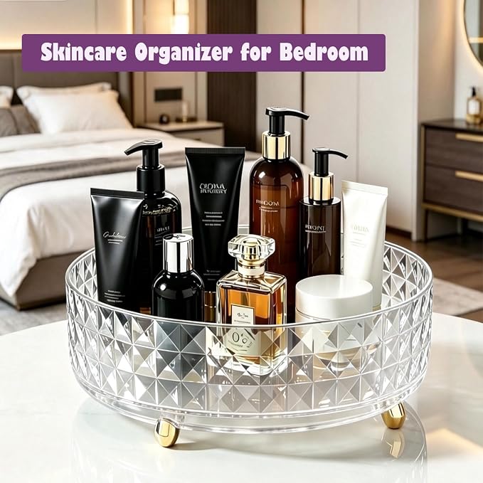 Non Skid Lazy Susan Turntable, Spice Rack Turntable, 9 Inch Spinning Organizer, 360 Degree Rotating Seasoning Organizer for Kitchen Pantry Cabinet Perfume Makeup Cosmetic Refrigerator, Clear