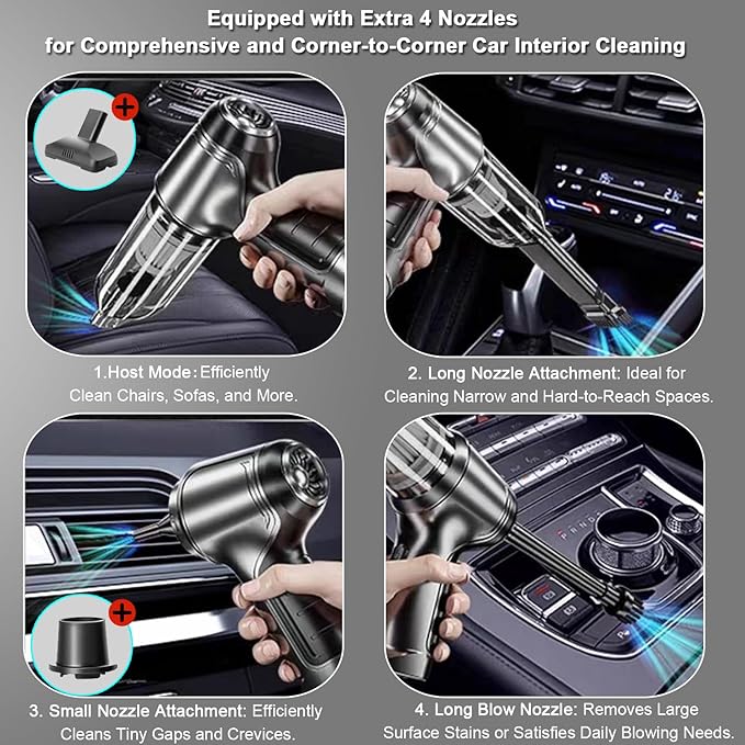 Wireless Portable Mini Car Vacuum Cleaner,Brushless Motor Handheld Cordless Recrghaeable Vacuum,15000PA 3 in 1 Vacuum for Men, Women,Car,Desktop Home Cleaning (Silver Grey Pro)