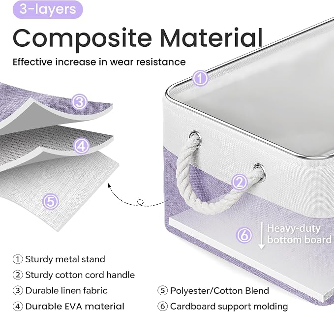 Large Storage Baskets- 15.7x11.8x8.26 inch Storage Bins for Shelves and Closet Organizing, Foldable Fabric Bin for Home Organization Clothes and Laundry (1-Pack, White&Purple)