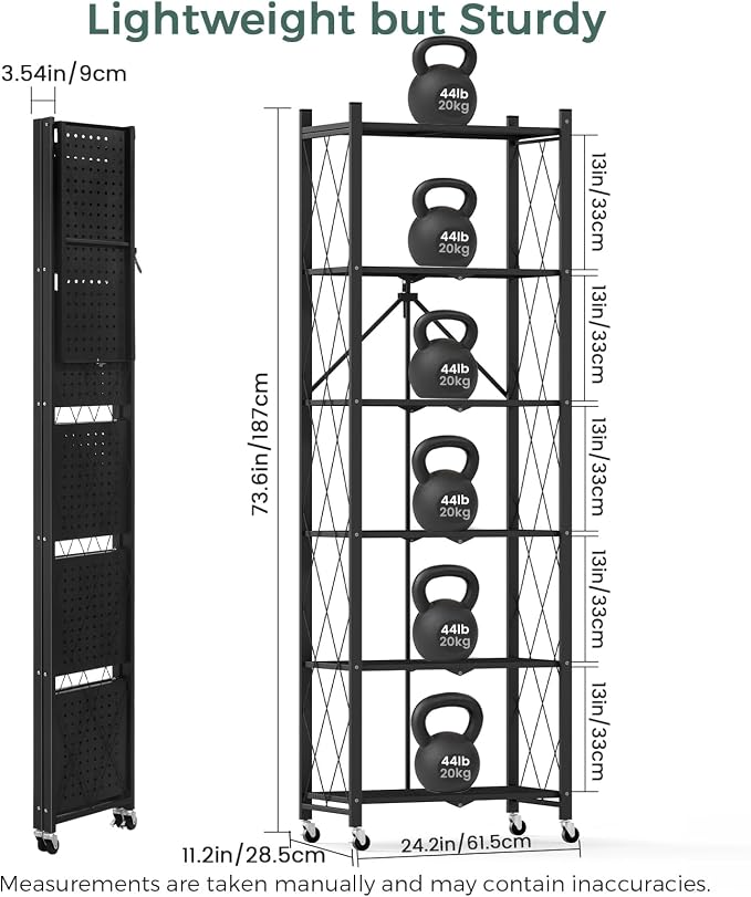 DEANIC 6-Shelf Folding Bookcase with Wheels, Heavy Duty Storage Shelves, Freestanding Metal Wire Shelving Unit for Living Room, Office, Kitchen, Basement, Pantry (Black 2 Pack)