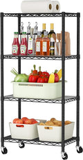 Golpart Shelves Storage Shelf Wire Closet Bathroom Organizers Metal Pantry | 4 tier Kitchen Garage Shelving Unit Laundry Room Organization Home Rack Net Basket Black with Wheels 14”D X 24”W X 48.9”H