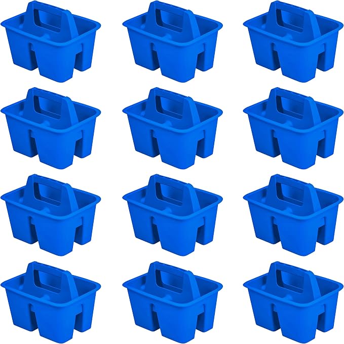 Storex Mini Classroom Caddy, Multipurpose Classroom Organizer with Handle, Blue, 12-Pack (01062U12C)