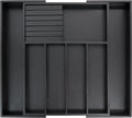 VaeFae Bamboo Silverware Drawer Organizer Kitchen, Expandable Utensil Organizer with Knife Block, Cutlery Tray with Divider, Multifunctional Drawer Organizer (Black)
