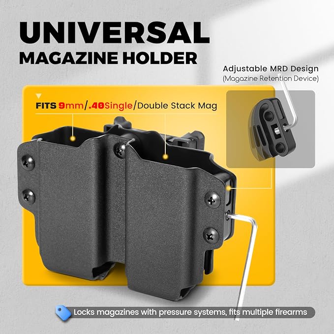 Kydex Magazine Holder,Forcenter OWB Double Magazine Pouch,Universal Magazine Holster for Glock/S&W/Ruger/Sig Sauer/Taurus/H&K/Springfield/CZ/1911 Mags