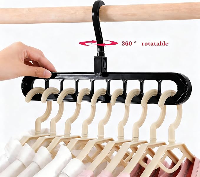 9 Space-Saving Hangers Heavy-Duty PP Plastic Tiered Hanger Organizer with Non-Slip Foldable Design, for Closet (Black, 5)