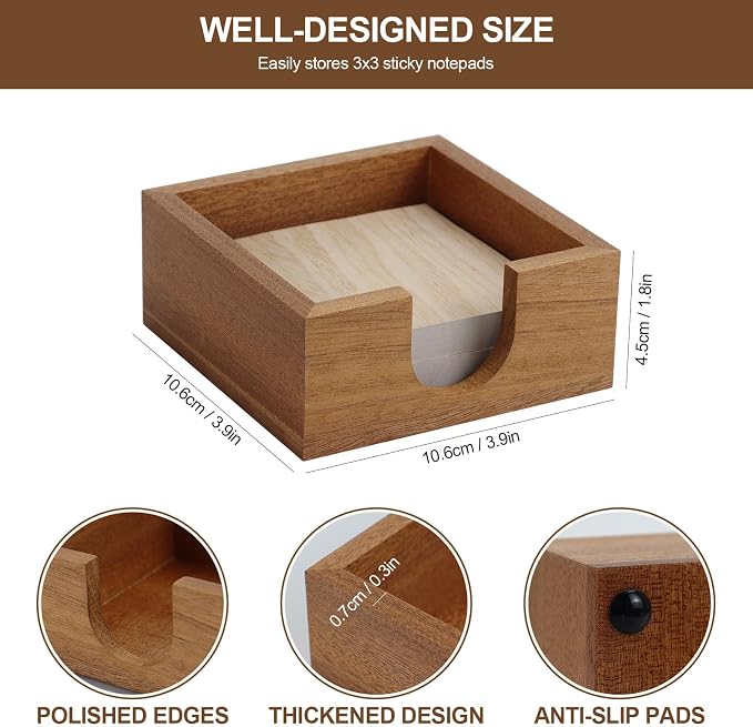 MultiBey Sapele Wood Sticky Note Holder, Self -Sticky Note Pad Holder, Thicked Wooden Post it Note Dispenser Memo Pad Holder, Desk Supplies Organizer Accessories for Office Home Schools