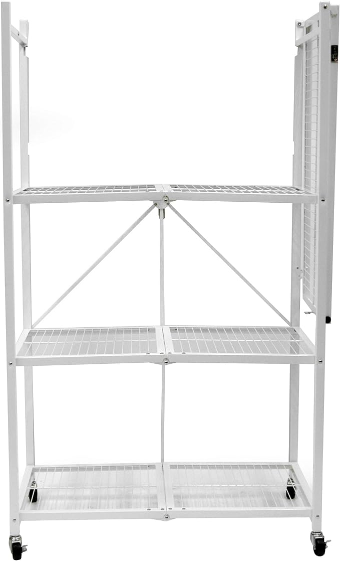 Origami R5 4-Shelf Heavy-Duty Folding Storage Rack, White - Large Foldable Metal Shelving Unit with Wheels for Garage, Pantry, Basement, Laundry Room or Warehouse
