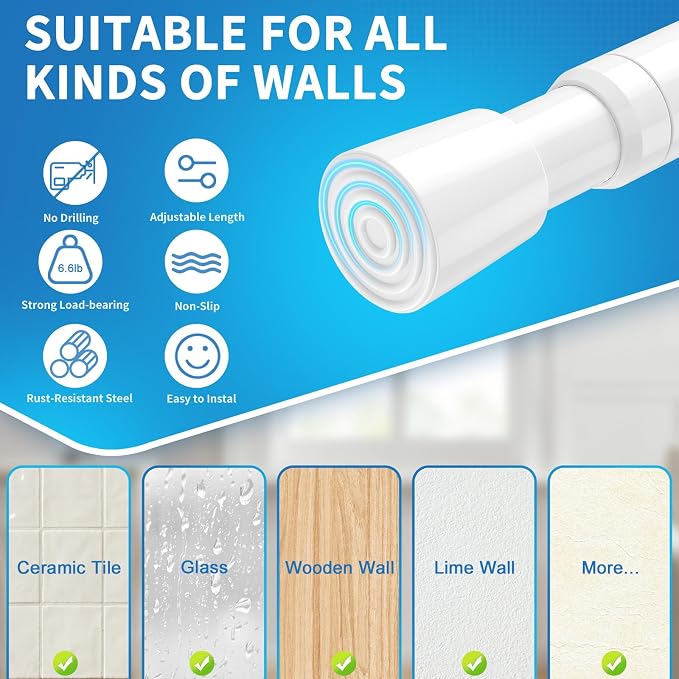 2Pcs Tension Curtain Rods for Windows 16 to 28 inch, Adjustable Pressure Spring Curtain Rods No Drilling Small Tension Rods, White Curtain Rods for Bedroom Doorway Closet Door