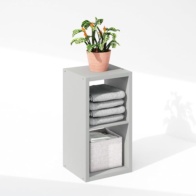 Furinno Cubic Extra Thick 2-Cube Closet Organizers and Storage, Light Grey | 14.6 x 16 x 30 in, Open Shelf Closet Storage, Closet Organizer, for Wardrobe, Bedroom, Living Room