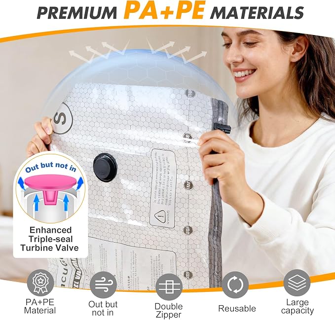 Vacuum Bags for Travel with Rechargeable Pump, 18 Pack Compression Packing Bags with 35KPA Electric Pump, 80% Space Saver for Clothes, Vacuum Seal Bags fo Carry-on Luggage Suitcase