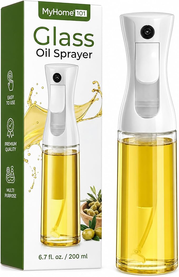 Oilve Oil Sprayer for Cooking - Glass Bottle Spray - 6.7 fl.oz | Fine Mist Mister for Air Fryer, Salad & BBQ Refillable Oil Dispenser for Healthy Meal Prep & Kitchen Organization