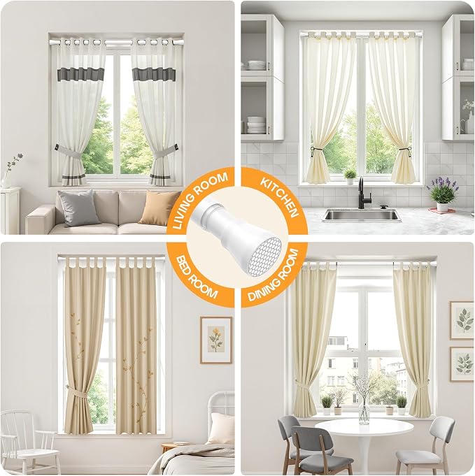 Tension Curtain Rod 28 to 48 Inches, White Tension Rod Adjustable Curtain Rod Non-Slip Shower Curtain Rod No Drill Shower Rod Spring Tension Shower Curtain Rod Bathroom Curtain Rod