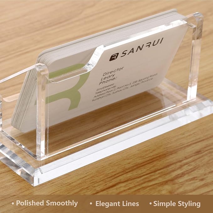 SANRUI 2 Pack Acrylic Business Card Holders for Desk, Premium 5mm Thick Clear Card Display Stand, Professional Horizontal Desktop Card Organizer for Office & Reception, Holds Up to 60 Cards
