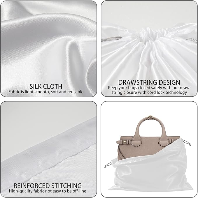2 Pack Dust Bags for Handbags Silk Dust Cover Bag for Handbags Purses Shoes, Dustproof Drawstring Bag Travel Storage Pouch