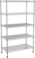 5-Tier Heavy Duty Metal Shelf,Chrome Wire Shelving Unit 35"Wx18Dx71H | Height Adjustable Storage Wire Shelves with Lockable Wheels for Garage,Kitchen,Office,Bathroom,Studio