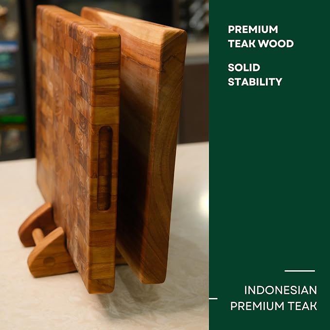 Chopping Board Stand – Teak Wood – Premium Handmade Holder Organizer for Boards, Drying Rack, Single or Dual Slot, Fits Thick Boards, Air-Dry Base (2 Slots (1.3 in Thickness))