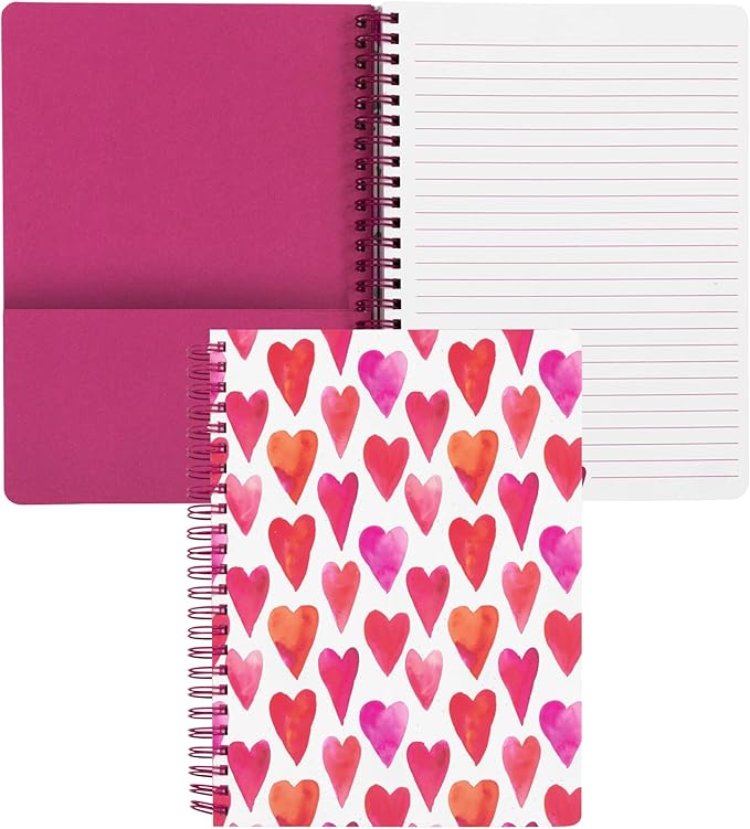 Steel Mill & Co Cute Mini Spiral Notebook, 8.25" x 6.25" Journal with Durable Hardcover and 160 Lined Pages (Hearts)