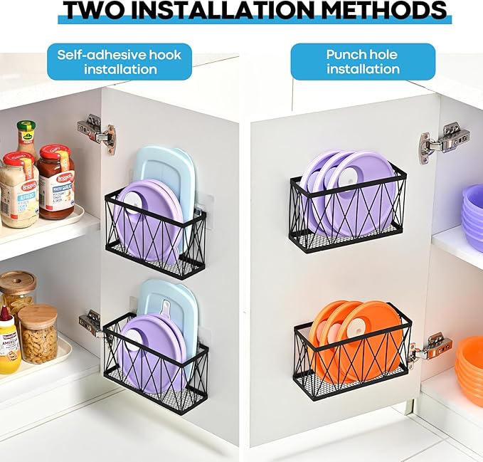 3 Pack Cabinet Organizer - Adhesive Lid Organizer Slim Space Wall Mounted Inside Cabinet Door Storage for Kitchen, Bathroom, Pantry, Under Sink