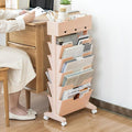 5 Tier Rolling Book Cart Multi-Functional Movable Storage Bookshelves with Lockable Wheels for Study Office Library Classroom, (Pink, with Wheel)