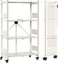 WORKPRO 4-Tier Folding Shelf, No-Assembly Metal Storage Rack with Wheels, 600 lbs Capacity (with Leveling Feet), Collapsible Shelving Unit for Kitchen, Pantry, Closet & Craft Shows - White