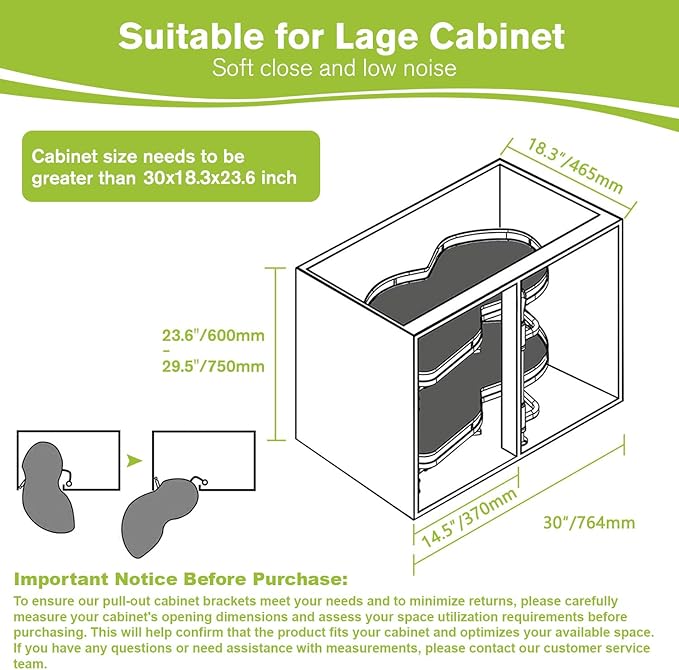 Blind Corner Cabinet Pull Out Organizer, Soft Close Swing Left Pull Out Cabinet Organizer 30inch, Corner Cabinet Lazy Susan for Cabinet Blind Shelf, 2 Tiers Tray, Adjustable Height