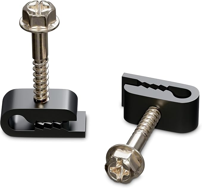 THE CIMPLE CO Mini Screw-in Cable Clips and Fasteners - Indoor/Outdoor Single Screw Clips - 3mm Wire Clamps for Fiber Optic Cables and Thermostat, Ground Wires - 3 mm (1/10 Inch), Black, 50 PCS
