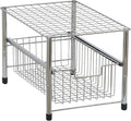 Household Essentials Free Standing Single Basket Sliding Cabinet Organizer with Metal Frame, Silver Finish