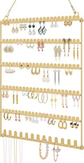 6 Tier Earring Holder Wall Mounted Hanging Earring Organizer Gold | Earring Display Storage with 123 Holes and 129 Grooves Jewelry Organizer Tree for Stud/Hoop/Dangle Earrings Necklace