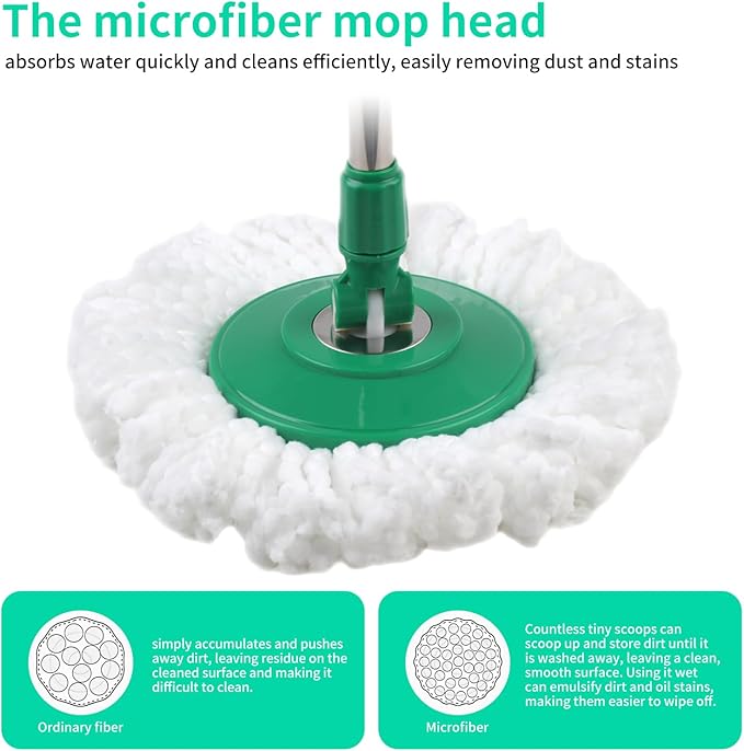 Spin Mop and Bucket, Mop and Bucket with Wringer Set 360° Spinning Mop with 3 Microfiber Mop Refills 61" Adjustable Handle for Floor Cleaning