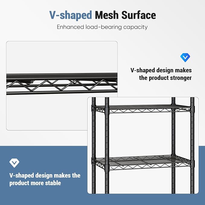 DUMOS 3-Tier Metal Storage Shelves, 23" W Wire Shelving Storage Rack with Lockable Wheels, Adjustable Shelving Unit, Standing Closet for Garage, Kitchen, Office, Living Room, 23" Wx13 Dx30 H