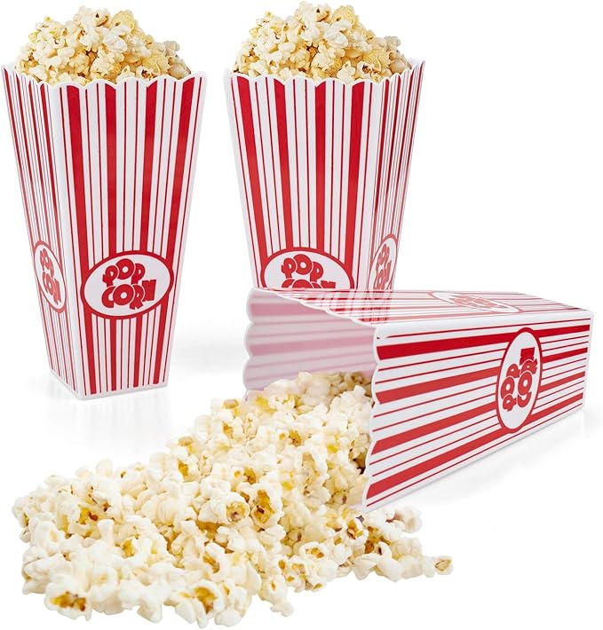 Tebery 21 Pack Plastic Open-Top Popcorn Boxes Reusable Popcorn Containers - 7.7" Tall x 4" Square