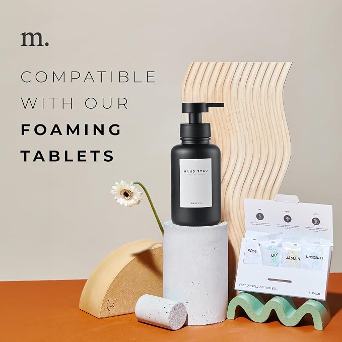 MaisoNovo Glass Foaming Soap Dispenser 14 Oz | Glass Bottles Pumps x 2 Black