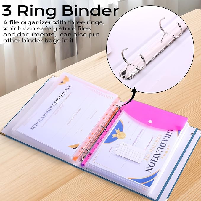 XKDOUS Important Document Organizer with 9 Pockets, Aesthetic Folio Folders 3-Ring Accordion Storage Binders Linen Expanding File Folder for Papers, Documents and Files