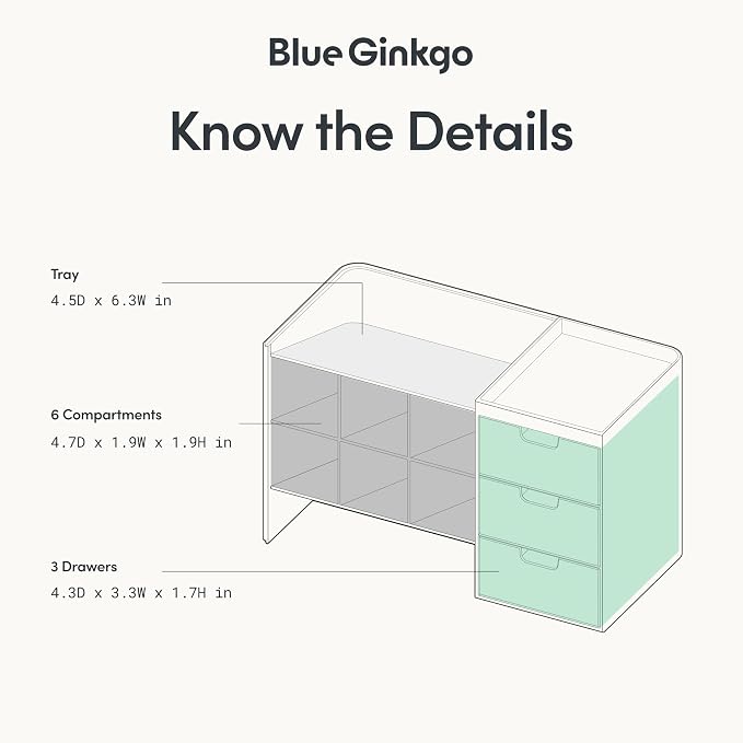 Blue Ginkgo Hive Stack Desk Organizer – Stackable Pen Holder, Stationary Organizer with Drawers - Office Storage, School Supplies, Makeup (Made in Korea, Blue Transperent)