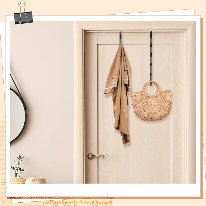 Tandefio 4 Pack 13.8" Over The Door Hook Hanger Comes with 6 Hooks from Large to Small Metal Extra Long Over The Door Hooks Hanger for Hats Rack Coat Scarf Purse Bags Scarf Keys and More (Black)