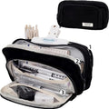 Big Capacity Pencil Case 3 Compartments Large Pencil Pouch Pen Bag Pencil Box Holder Organizer Simple Storage Aesthetic Stationery Cosmetic for Adults Men Women Office Essentials (Black)