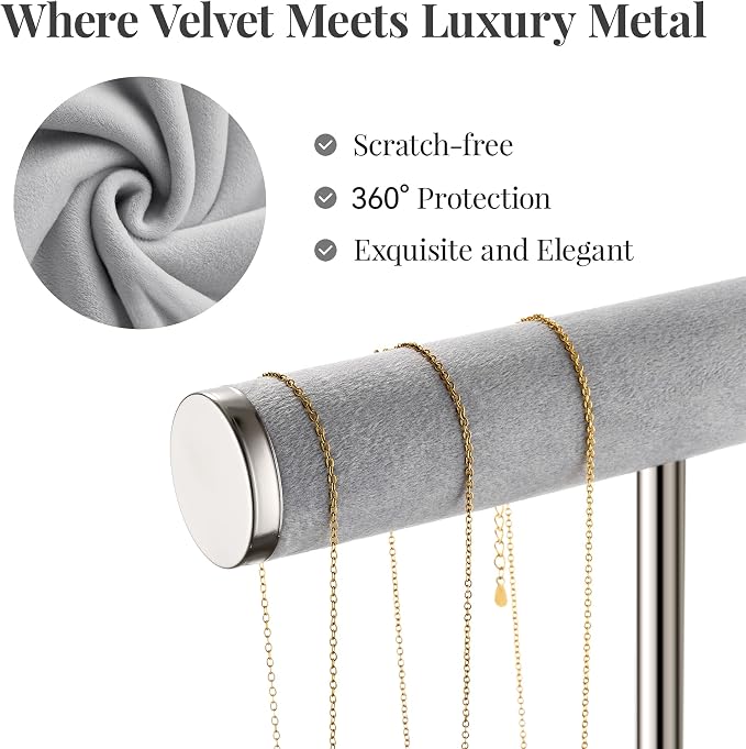 bussdis 2 Tier Bracelet Holder Display - Detachable T Bar Grey Velvet Bracelet Holder, Jewelry Holder Organizer for Bracelet, Necklace, Earrings, Rings